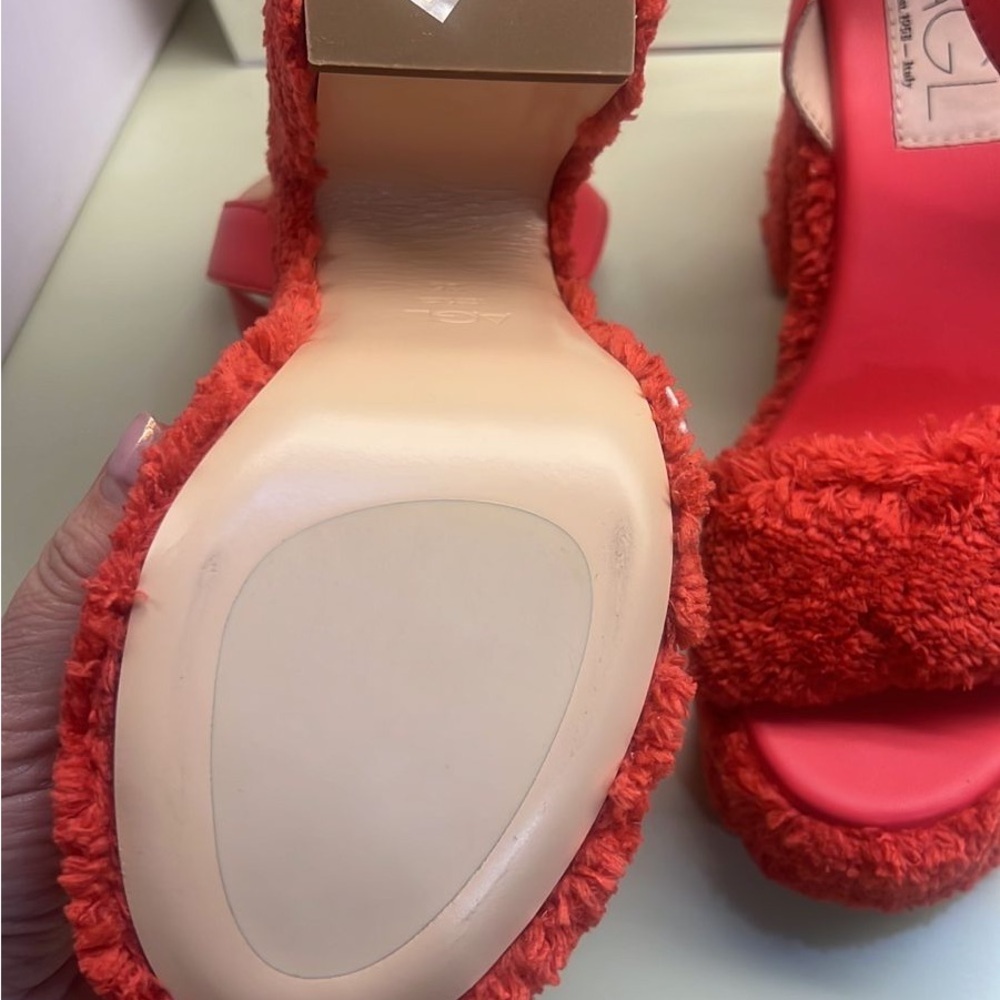 AGL platform coral Fuzzy Sandals holiday gift ready party celebration statement - Picture 5 of 7